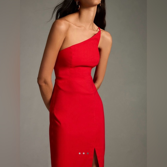 NWT By Anthropologie One-Shoulder Slim Midi Dress in Red Size Medium - Picture 3 of 15